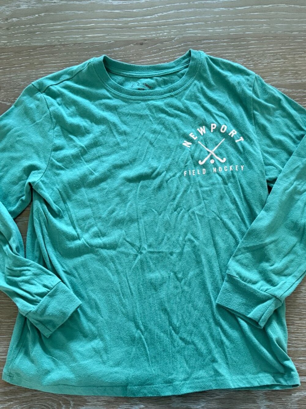 Girls art class green Newport Field Hockey long sleeve t-shirt size M 7/8
